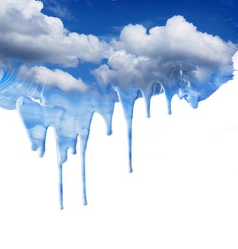 Painted blue sky dripping paint clouds fantasy background