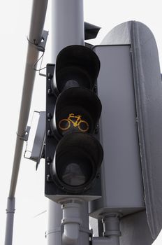 orange traffic light for bikes in Holland