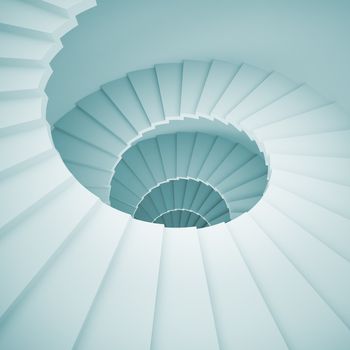 3d Illustration of Blue Spiral Staircase Background