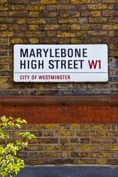 Street sign for Marylebone High Street in London.