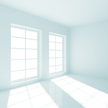 3d Illustration of Empty Room with Windows