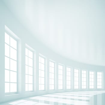 3d Illustration of  Empty Hall with Windows