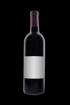 Red wine bottle on black, isolated