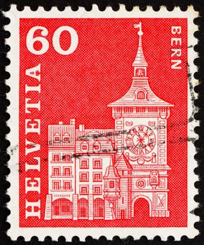 SWITZERLAND - CIRCA 1960: a stamp printed in the Switzerland shows Clock Tower, Bern, Switzerland, circa 1960