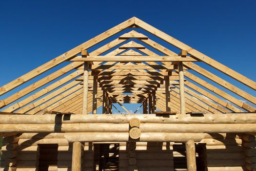Structure of a wooden house under construction