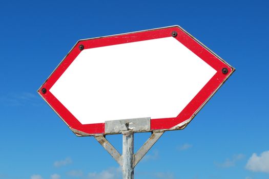 empty sign against a blue sky background (isolated on white, copy-space available for design)