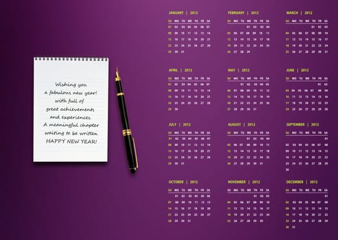 New year 2012 Calendar with conceptual image of new year greeting.