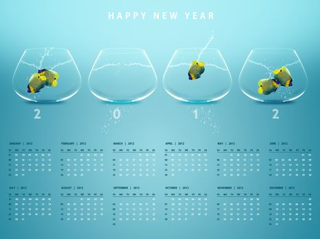 New year 2012 Calendar with conceptual image of angelfish in fishbowl.