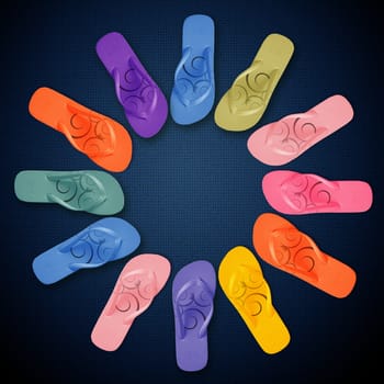 Colorful Flip Flops on circle shape, summertime with colors.