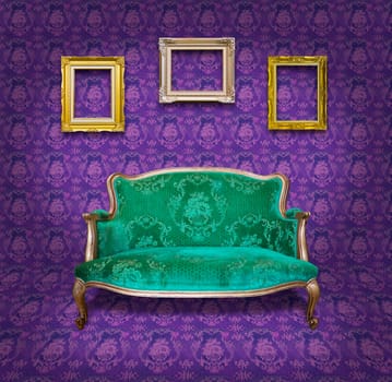 vintage luxury armchair and frame in purple room