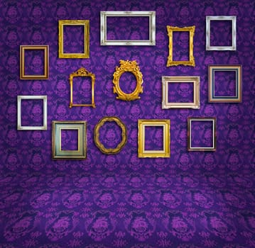 vintage frame in purple wallpaper room