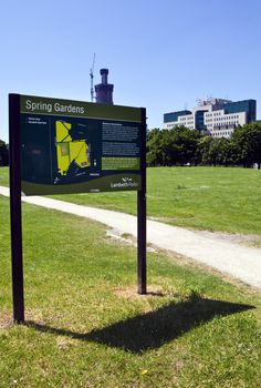 Spring Gardens and the MI6 Building in Vauxhall, London.