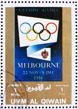 UMM AL-QUWAIN - CIRCA 1972: a stamp printed in the Umm al-Quwain shows Melbourne 1956, Australia, Olympic Games of the past, circa 1972