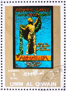 UMM AL-QUWAIN - CIRCA 1972: a stamp printed in the Umm al-Quwain shows Los Angeles 1932, California, USA, Olympic Games of the past, circa 1972