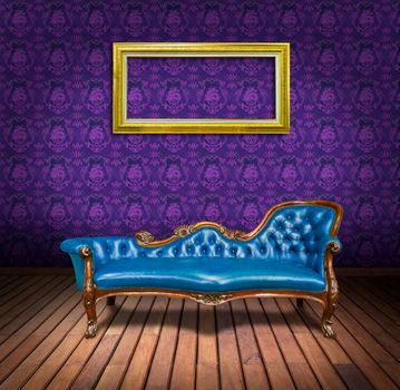 vintage luxury armchair and frame in purple wallpaper room