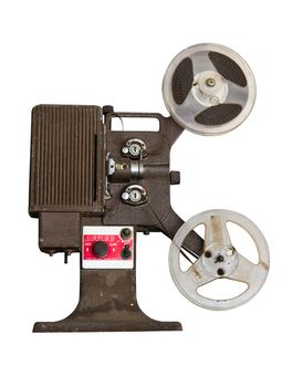 Analogue  movie projector with reels isolate on white background