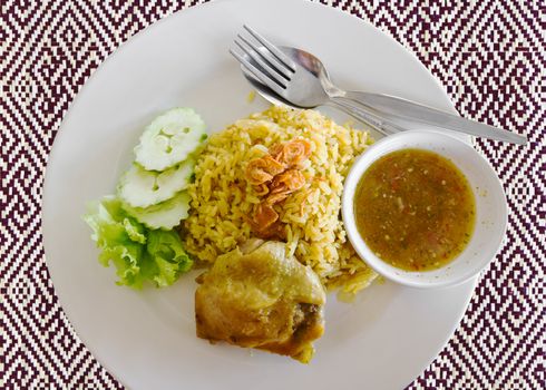 Plate of delicious chicken biryani Thai style