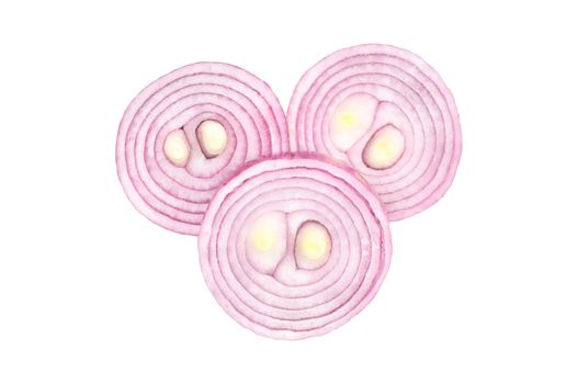 РЎhopped red onion circles. Isolated on white.