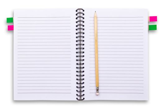 white notebook and pencils isolated