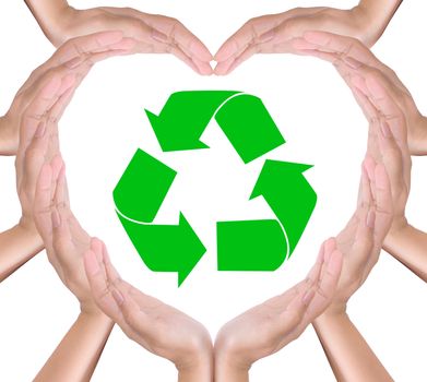 recycle sign in hand heart