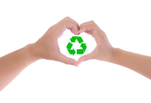 recycle sign in hand heart