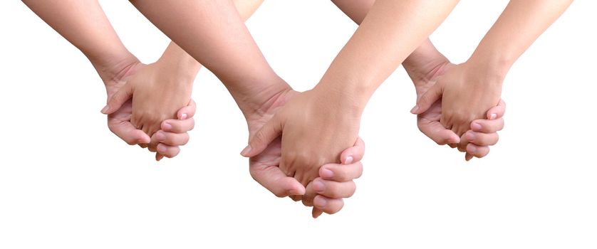 man holding woman hand isolated