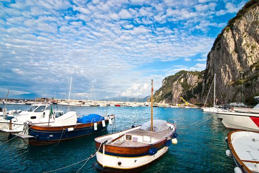 Fishing boats in port on the island of Capri.