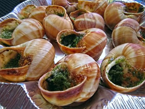 Snails cooked in a special recipe. Paris. France.