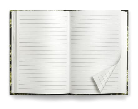 Blank open paper notebook memo isolated on white background