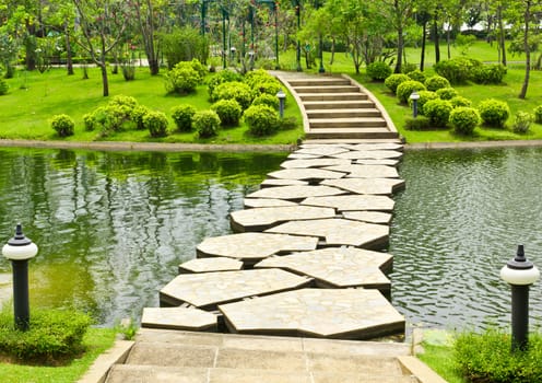 stone walkway on water in the park