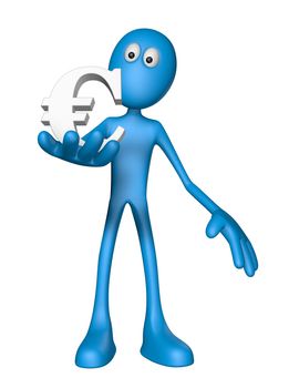 blue guy with euro symbol - 3d illustration