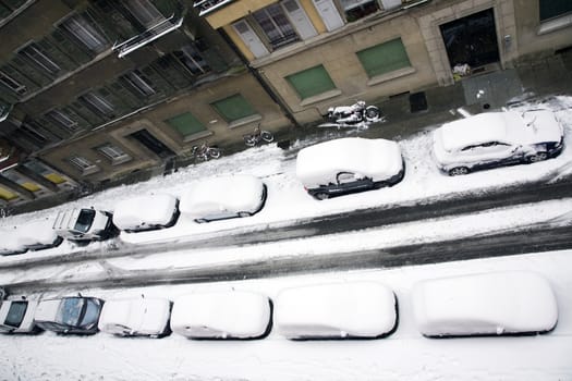 Cars snowed under