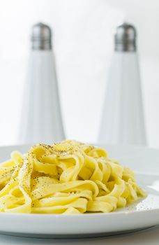 Dish of classic Fettucine Alfredo from Rome, Italy.