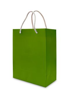 green paper shopping bag isolated