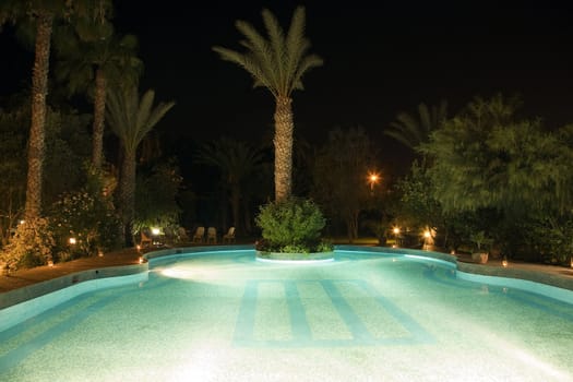 Swimming pool and Moroccan Garden at night