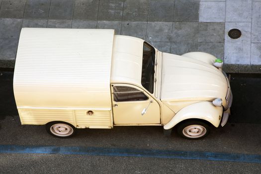 1978 Citroën 2CV AK400 van parked in the street from above.