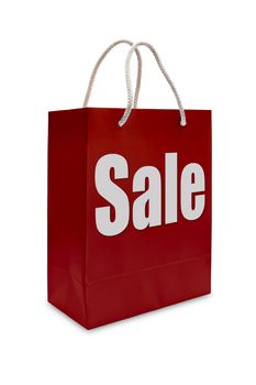 sale label on red shopping  paper bag