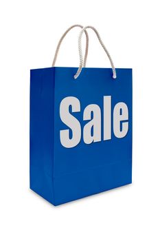 sale label on blue shopping  paper bag