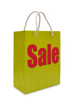 sale label on yellow shopping  paper bag