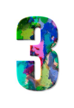 number three watercolor isolated
