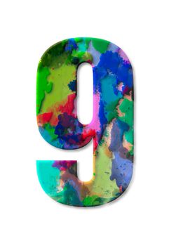 number nine watercolor isolated