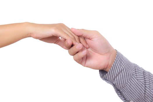 man holding woman hand isolated