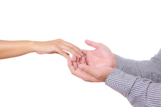 man and woman hand touching finger