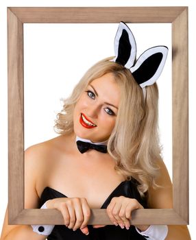 Portrait of a beautiful girl - a rabbit in the frame
