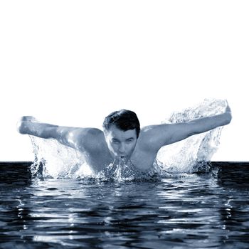 man swims in swimming pool