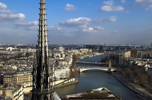 view from the heights of Notre Dame on Paris and river Senna