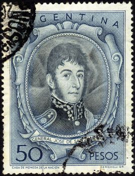 ARGENTINA - CIRCA 1954: A stamp printed by Argentina, shows General Jose De San Martin, circa 1954