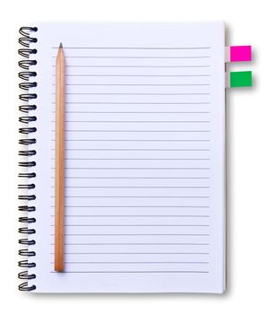 white notebook and pencil isolated