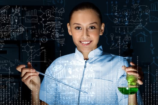 Young scientist in laboratory in white uniform