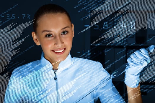 Young scientist in laboratory in white uniform